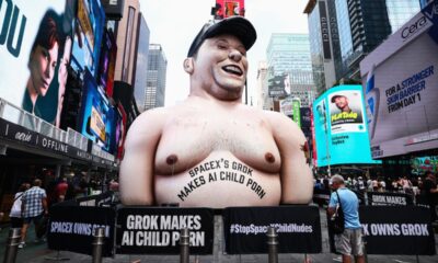 40-Foot Inflatable Elon Musk Erected in Times Square to Protest AI Platform Grok
